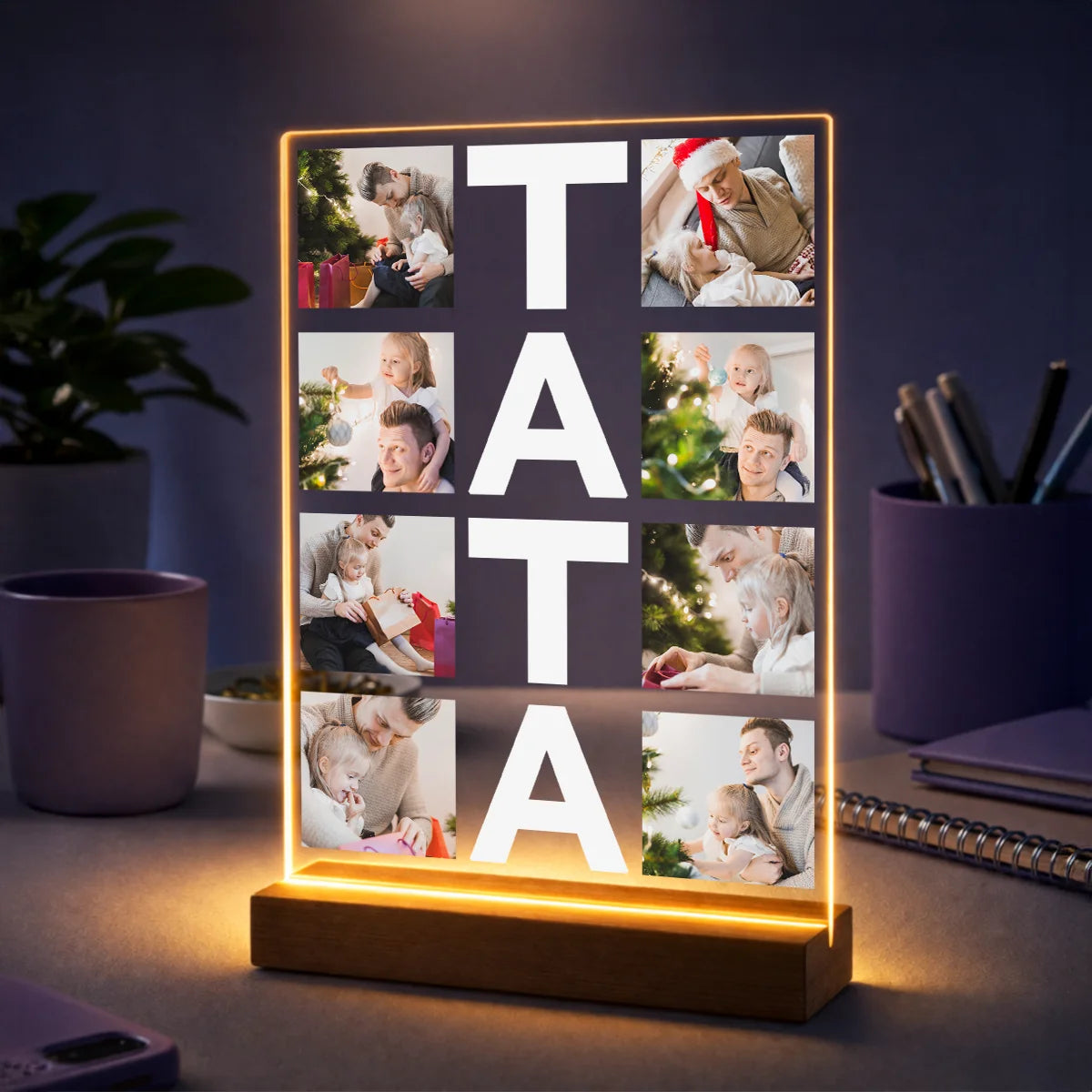 Pomysł na prezent dla taty na święta – kolaż 8 zdjęć na szkle Galeria wspomnień z napisem TATA