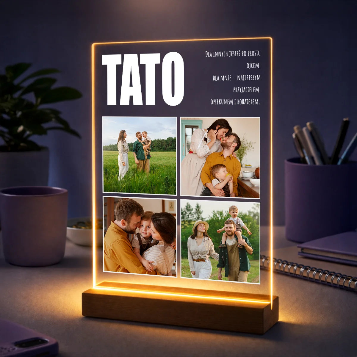 Pomysł na prezent dla taty na urodziny – kolaż z 4 zdjęć na szkle Najlepszy tata