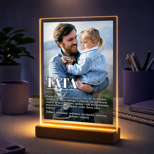 Personalizowane zdjęcie na szkle dla taty, definicja tata, oryginalny prezent na Dzień Ojca