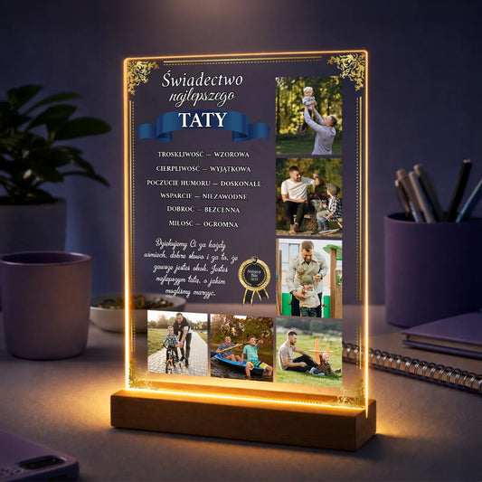 Personalizowany kolaż zdjęć na szkle dla taty ze zdjęć, świadectwo najlepszego taty, prezent na Dzień Ojca