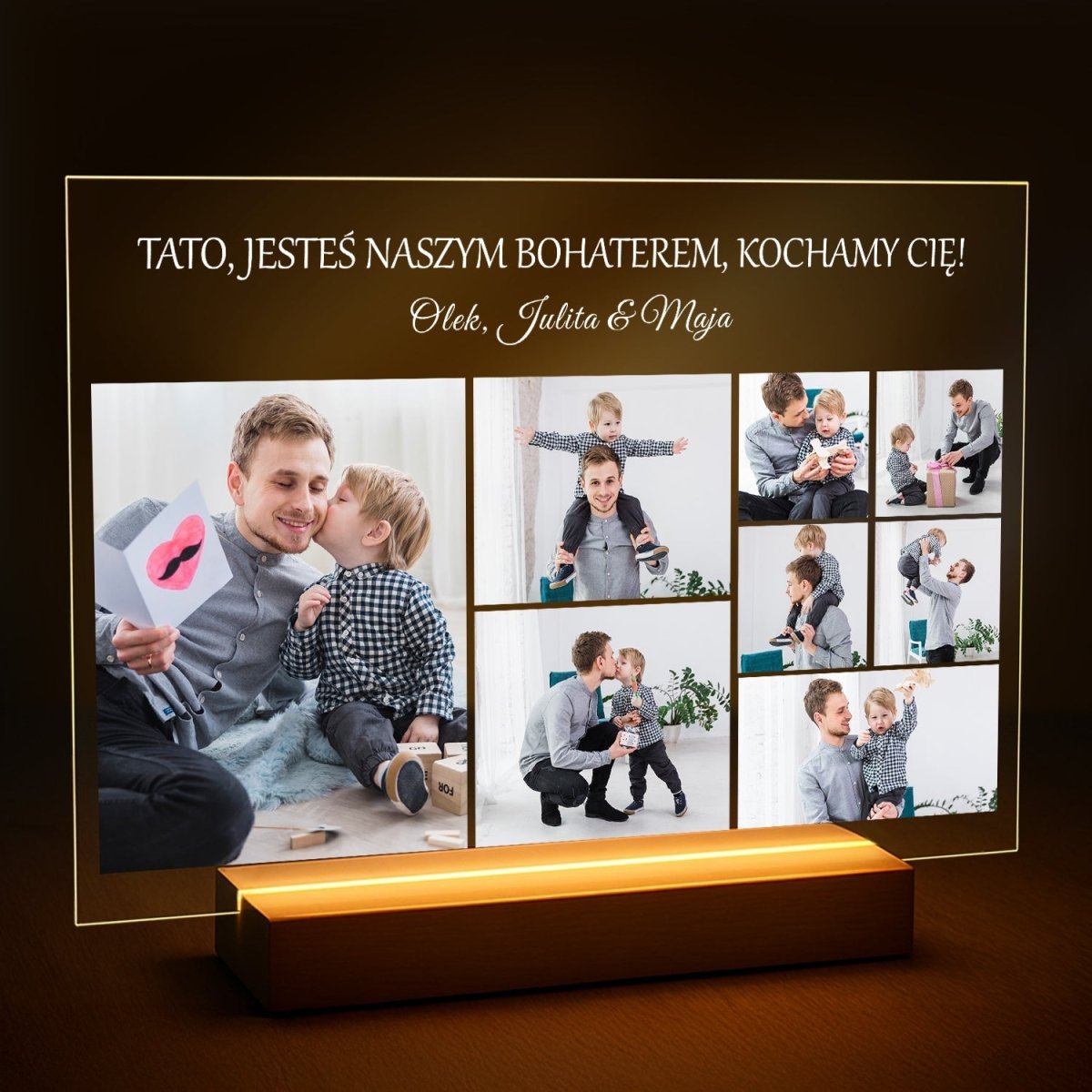 Image of Tato, jesteś naszym bohaterem - druk na szkle z Twojego zdjęcia - Wymaluj Prezent