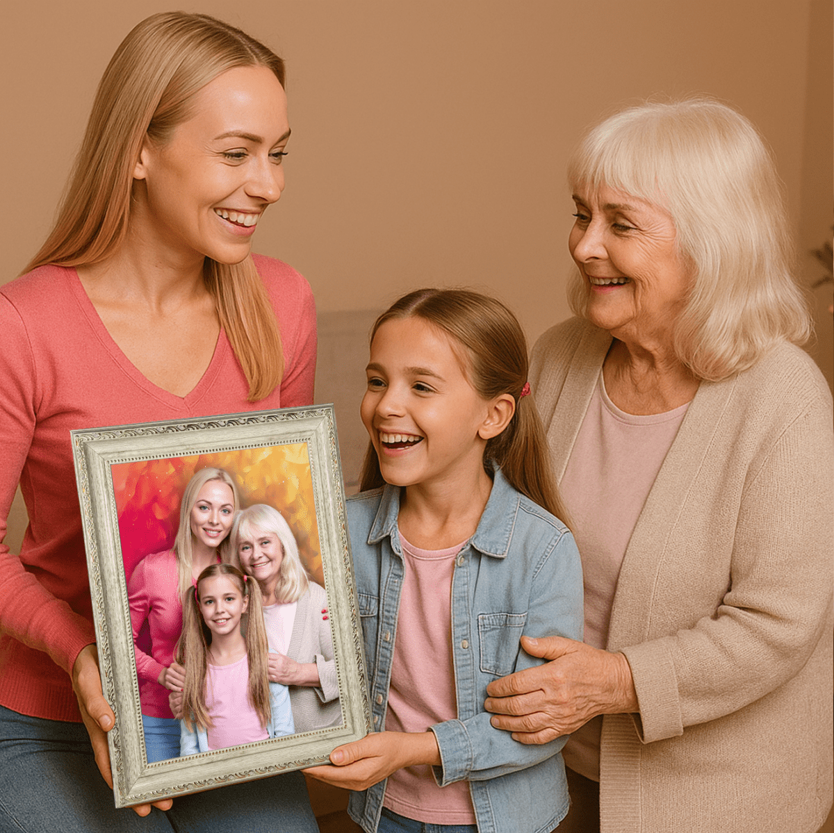 Trzy pokolenia - obraz na płótnie z Twojego zdjęcia - Wymaluj Prezent