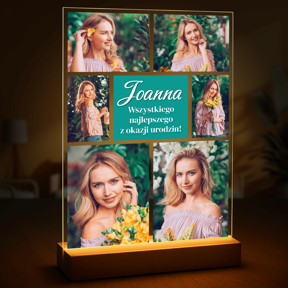 Image of Urodzinowe życzenia + 6 zdjęć - druk na szkle, kolaż z Twoich zdjęć - Wymaluj Prezent
