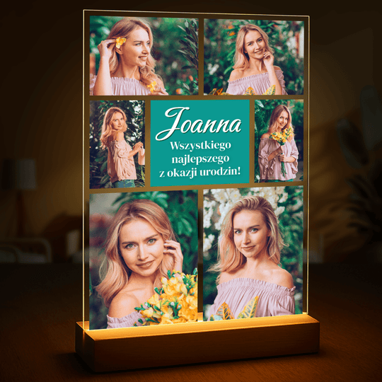 Urodzinowe życzenia + 6 zdjęć - druk na szkle, kolaż z Twoich zdjęć