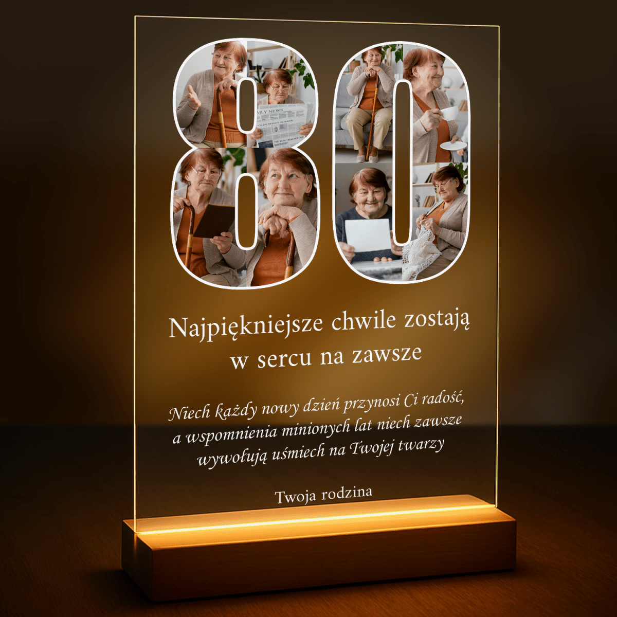 Urodzinowy kolaż na 80 lat - druk na szkle z Twojego zdjęcia - Wymaluj Prezent