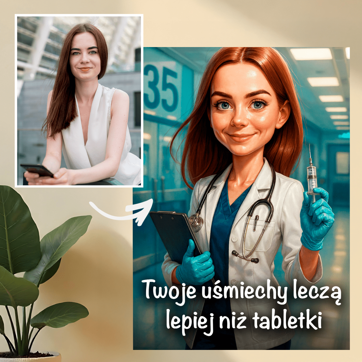 Urodzinowy portret lekarki - druk na szkle, portret z Twojego zdjęcia - Wymaluj Prezent