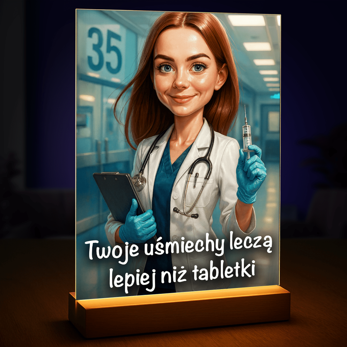 Urodzinowy portret lekarki - druk na szkle, portret z Twojego zdjęcia - Wymaluj Prezent