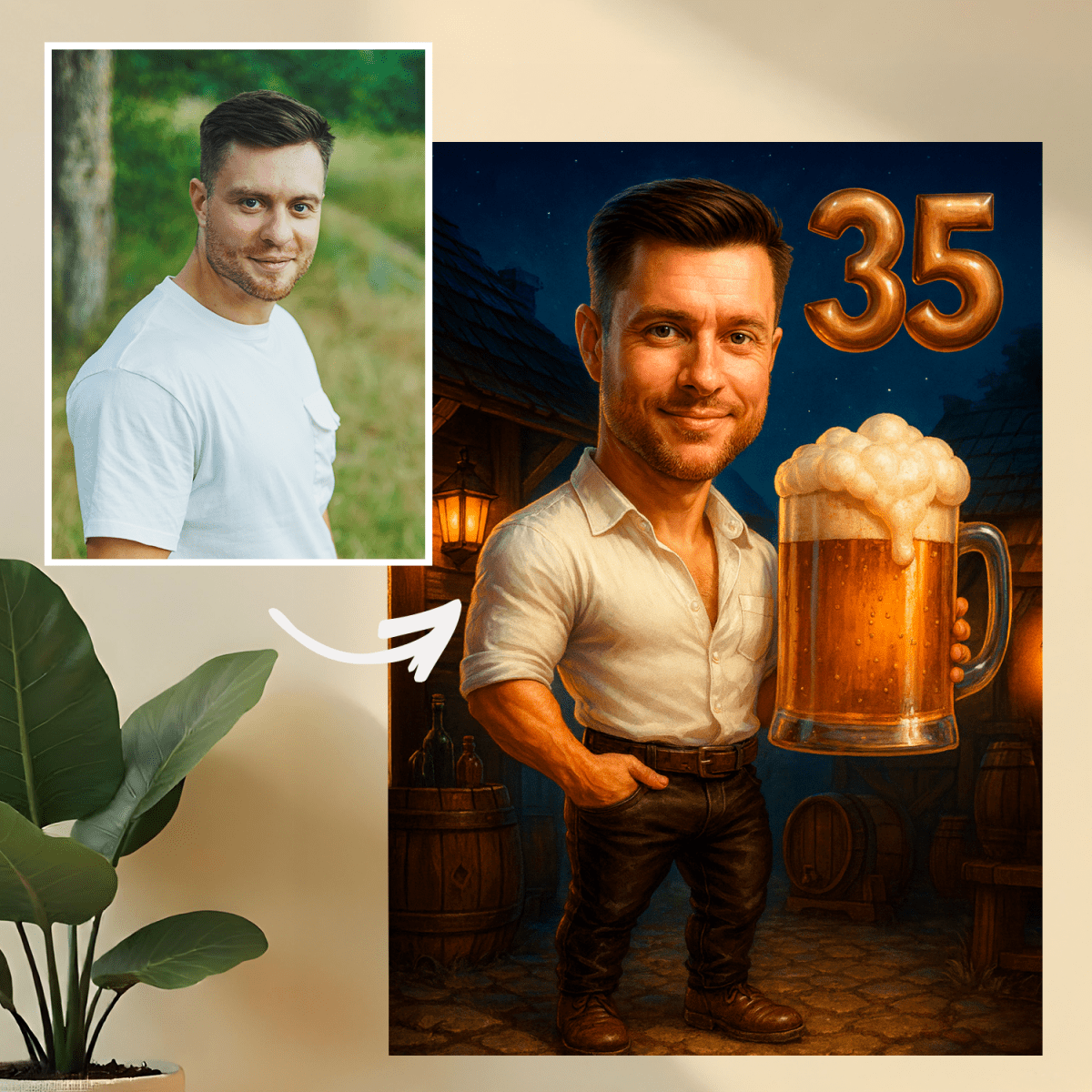 Image of Urodzinowy portret mężczyzny z piwem - druk na szkle, portret z Twojego zdjęcia - Wymaluj Prezent