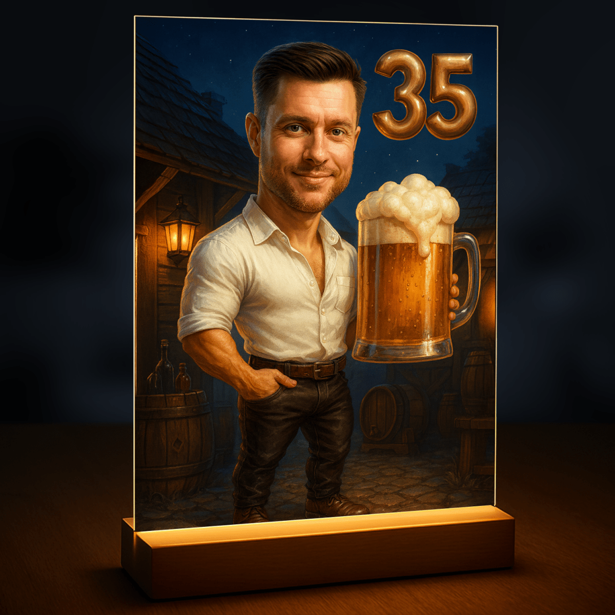 Image of Urodzinowy portret mężczyzny z piwem - druk na szkle, portret z Twojego zdjęcia - Wymaluj Prezent