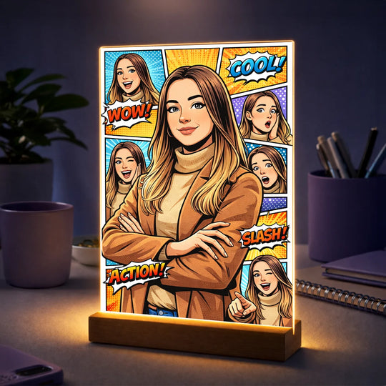 Prezent dla dziewczyny na urodziny – portret ze zdjęcia na szkle w stylu komiksu