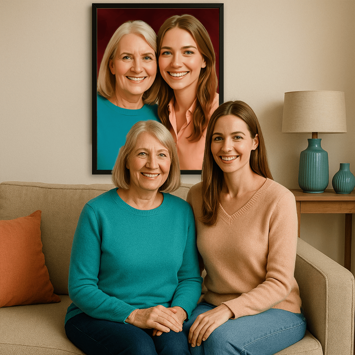 Image of Wspólny portret matki i córki - obraz na płótnie z Twojego zdjęcia - Wymaluj Prezent