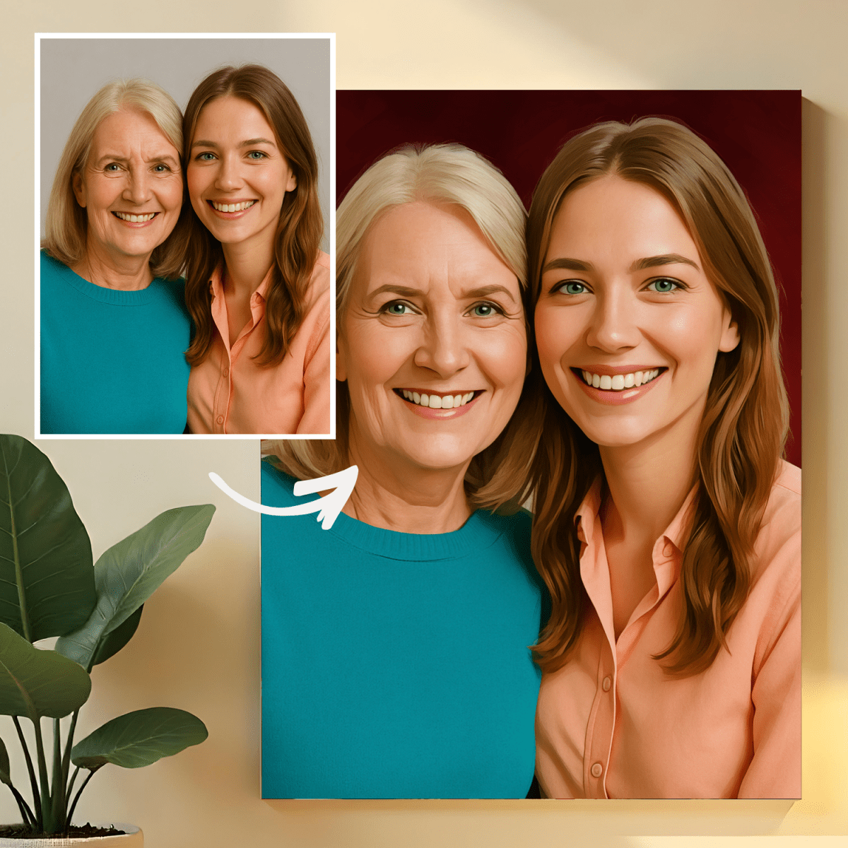 Image of Wspólny portret matki i córki - obraz na płótnie z Twojego zdjęcia - Wymaluj Prezent