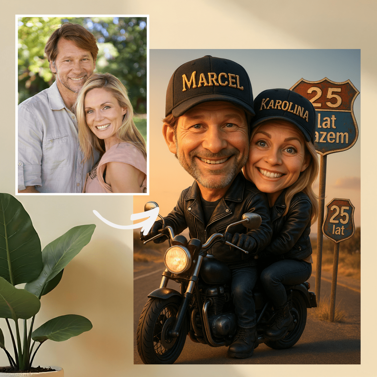 Image of Wspólny portret na 25 rocznicę - druk na szkle, portret z Twojego zdjęcia - Wymaluj Prezent