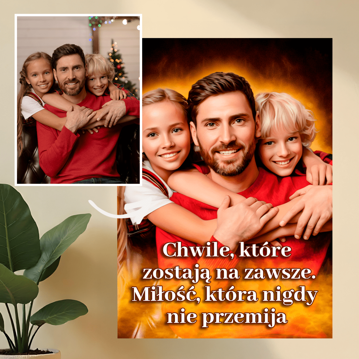 Image of Wspólny portret taty i dzieci - druk na szkle, portret z Twojego zdjęcia - Wymaluj Prezent