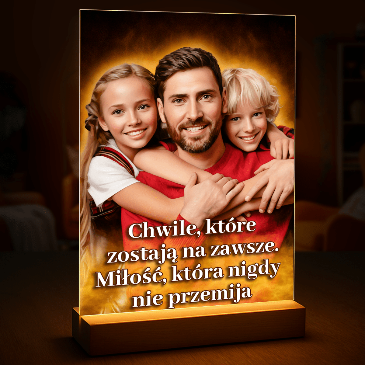 Image of Wspólny portret taty i dzieci - druk na szkle, portret z Twojego zdjęcia - Wymaluj Prezent