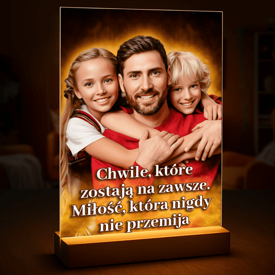 Wspólny portret taty i dzieci - druk na szkle, portret z Twojego zdjęcia