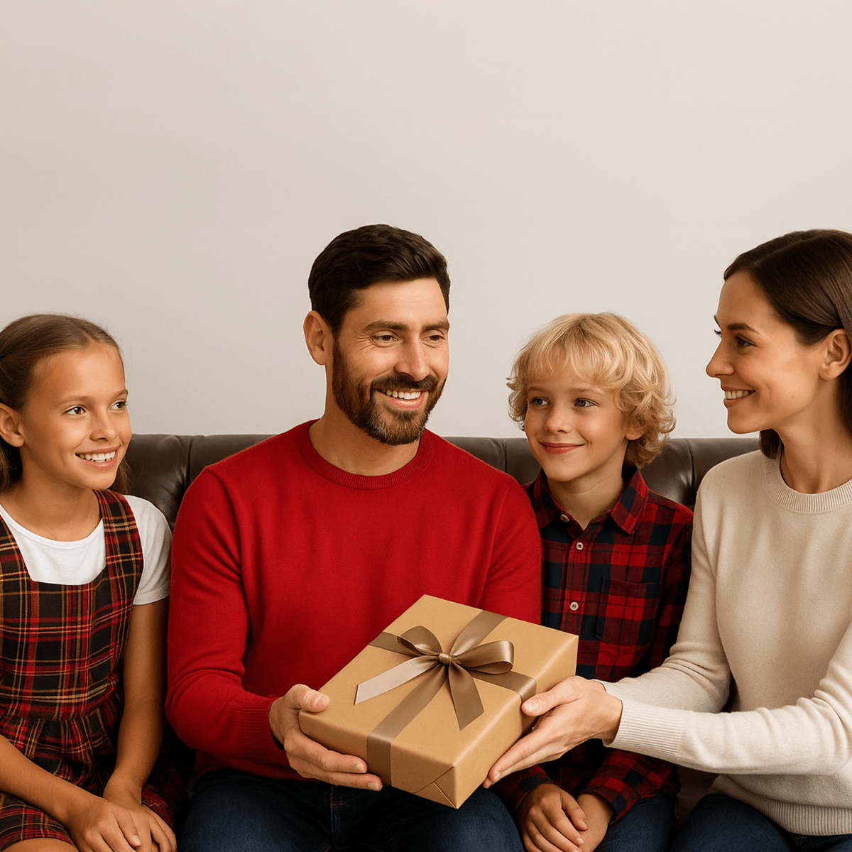 Image of Wspólny portret taty i dzieci - druk na szkle, portret z Twojego zdjęcia - Wymaluj Prezent