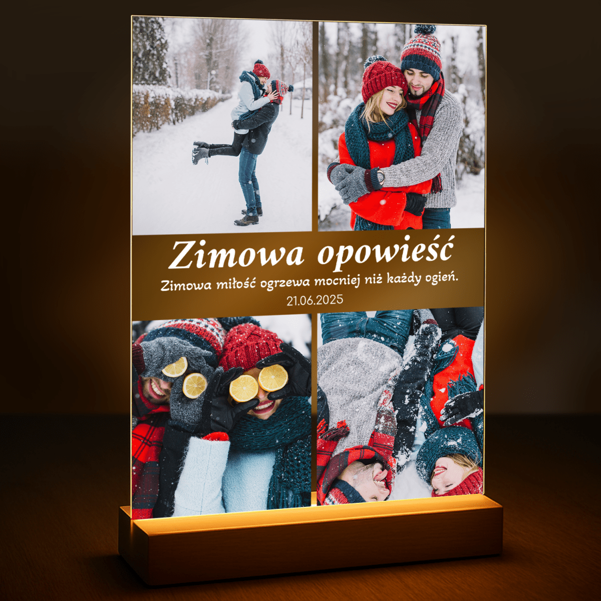 Image of Zimowy kolaż dla pary - druk na szkle z Twojego zdjęcia - Wymaluj Prezent