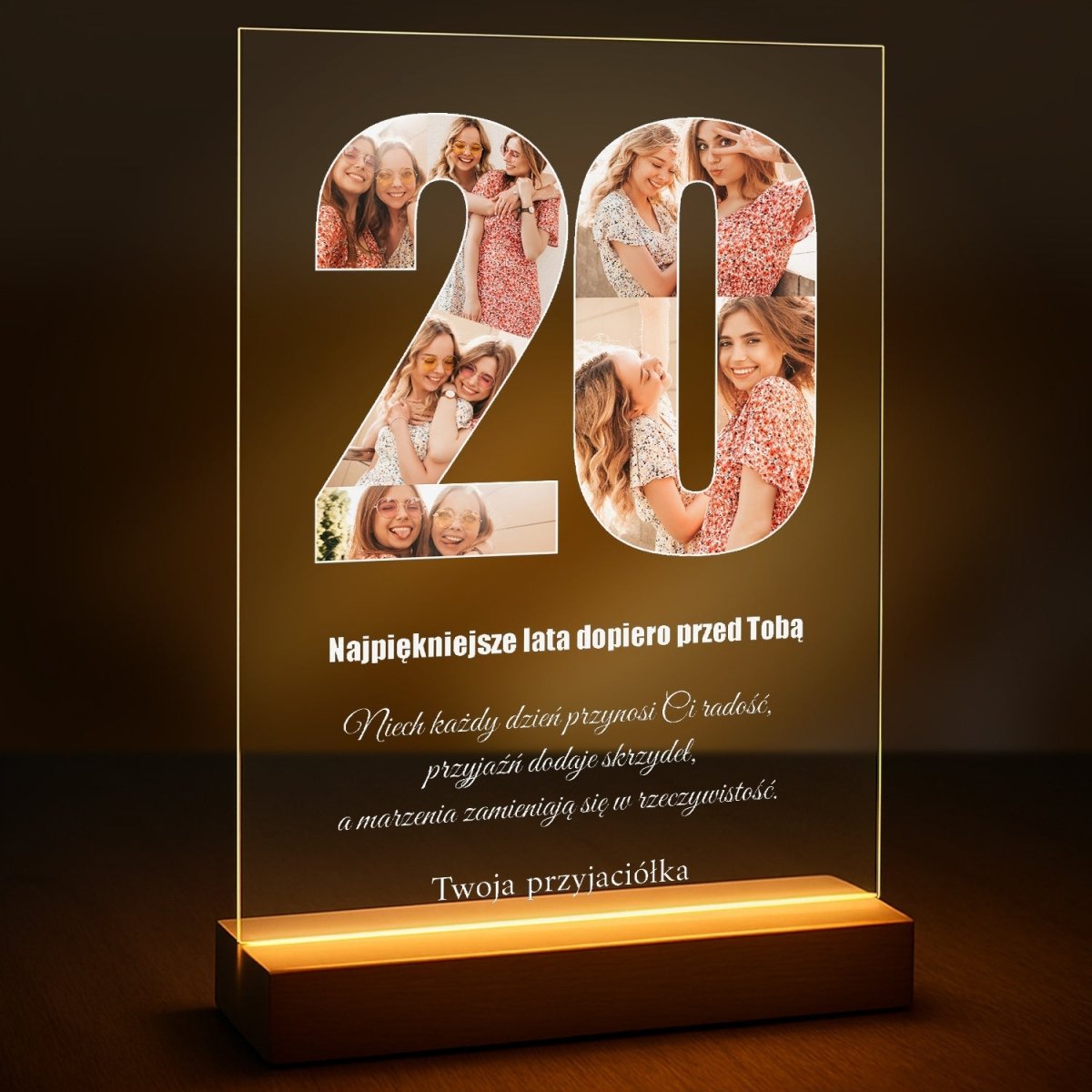 Życzenia na 20 urodziny - druk na szkle z Twojego zdjęcia - Wymaluj Prezent