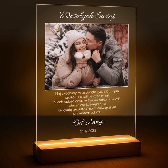 Życzenia na święta dla ukochanego - druk na szkle z Twojego zdjęcia